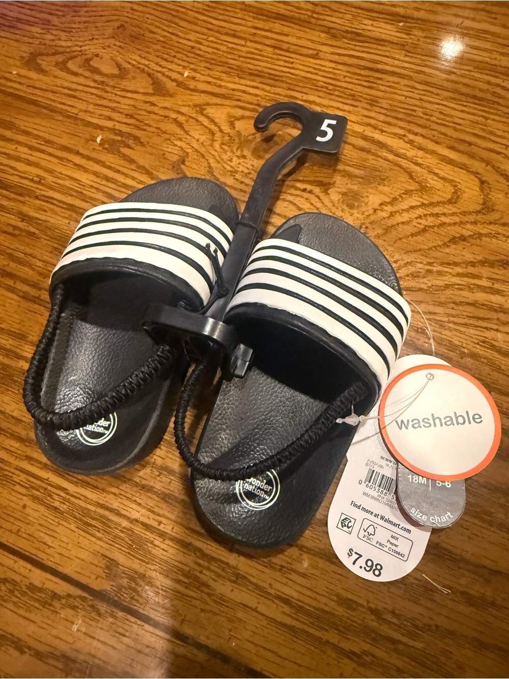 wonder nation Black and White Striped Slide Sandals toddler (Size 5)